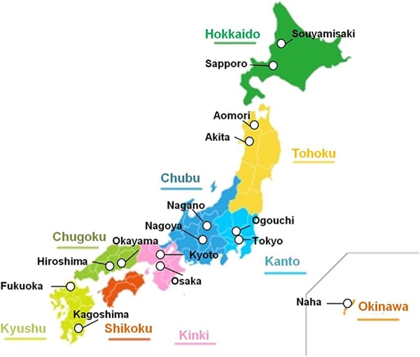 Bản đồ các vùng miền Nhật Bản