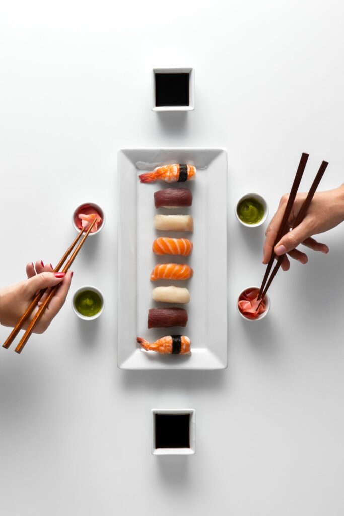 thử wasabi với sushi