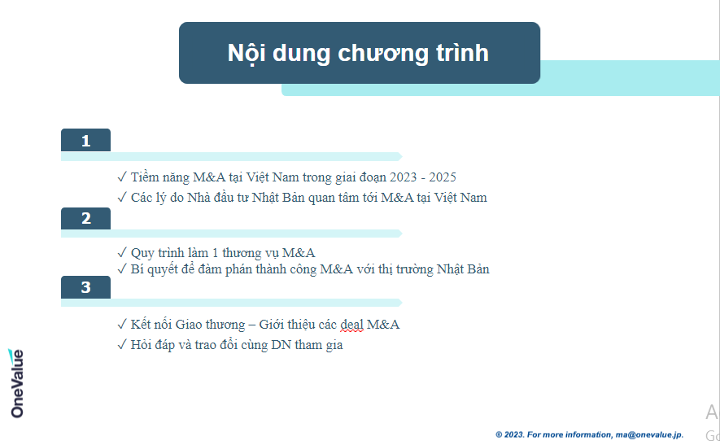 Chi tiết nội dung Webinar "Bùng nổ" M&A tại Việt Nam - Bí quyết để M&A thành công với thị trường Nhật Bản" lần 2